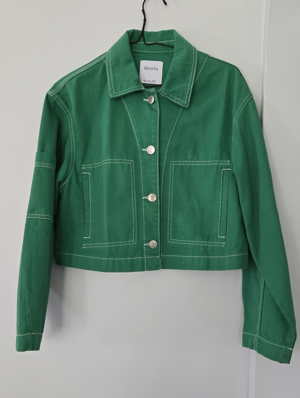Bershka Emerald Green Cropped Button Jacket